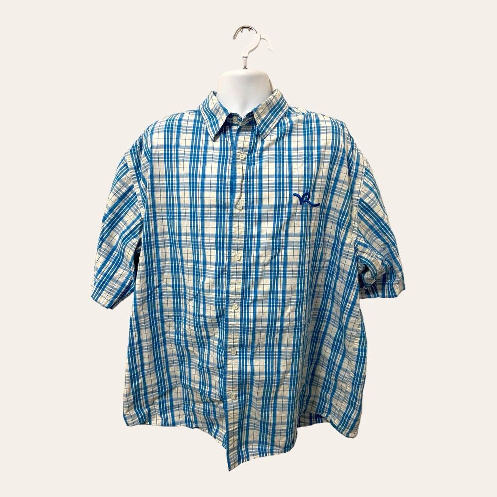 Rocawear Mens Blue Plaid Button Shirt Plus Size 3X STAINS FLAWS